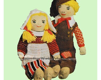 Vintage Dutch doll knitting pattern Dutch boy Dutch girl costume dolls Holland Netherland toy Knit Pattern PDF 515 from WonkyZebra