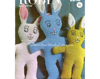 Crochet Vintage Bunnies Easter bunny rabbit PDF Pattern 344 from WonkyZebra