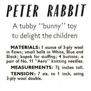 Vintage Rabbit Toy Knitting Pattern Bunny Peter Rabbit with chart emailed PDF 735 from ToyPatternLand and WonkyZebra image 4