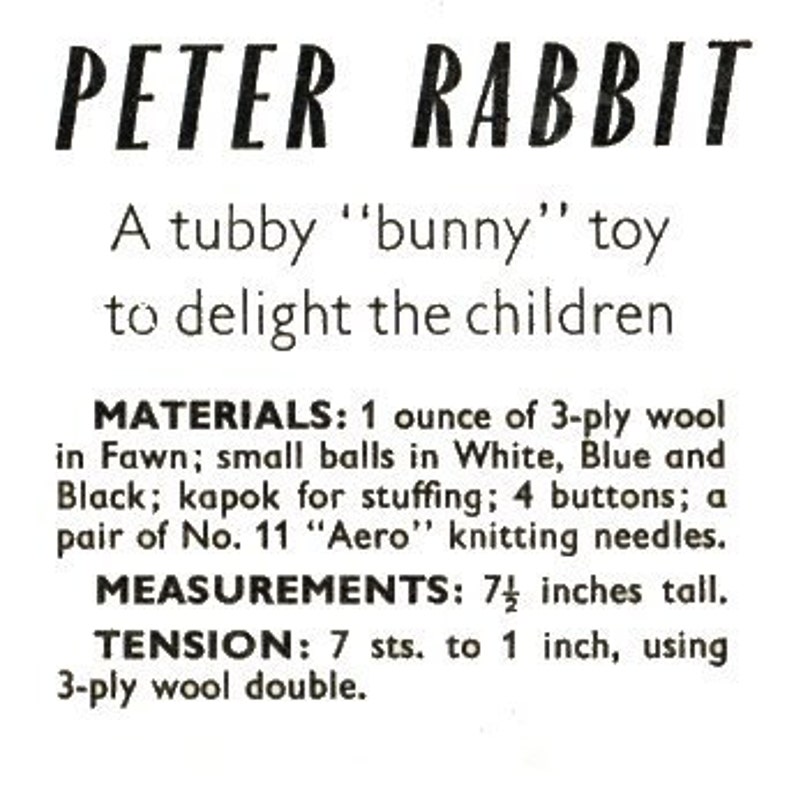Vintage Rabbit Toy Knitting Pattern Bunny Peter Rabbit With Chart