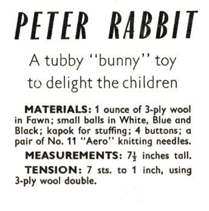 Vintage Rabbit Toy Knitting Pattern Bunny Peter Rabbit with chart emailed PDF 735 from ToyPatternLand and WonkyZebra image 4