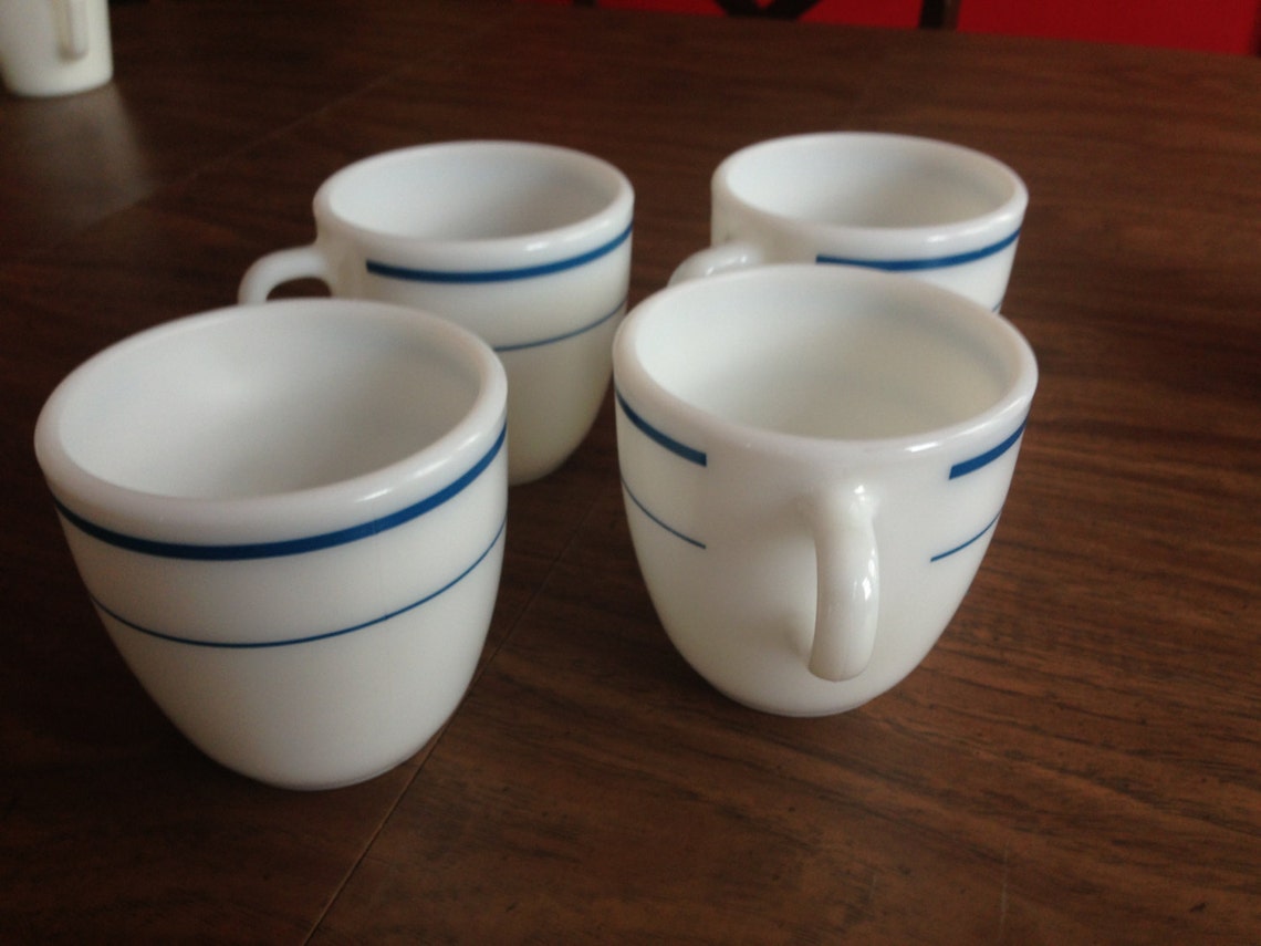 VINTAGE Set of 4 Navy and White Striped Milk Glass Pyrex Etsy