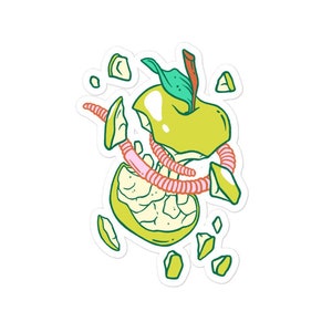 Exploding Apple with Worm Bubble-free stickers