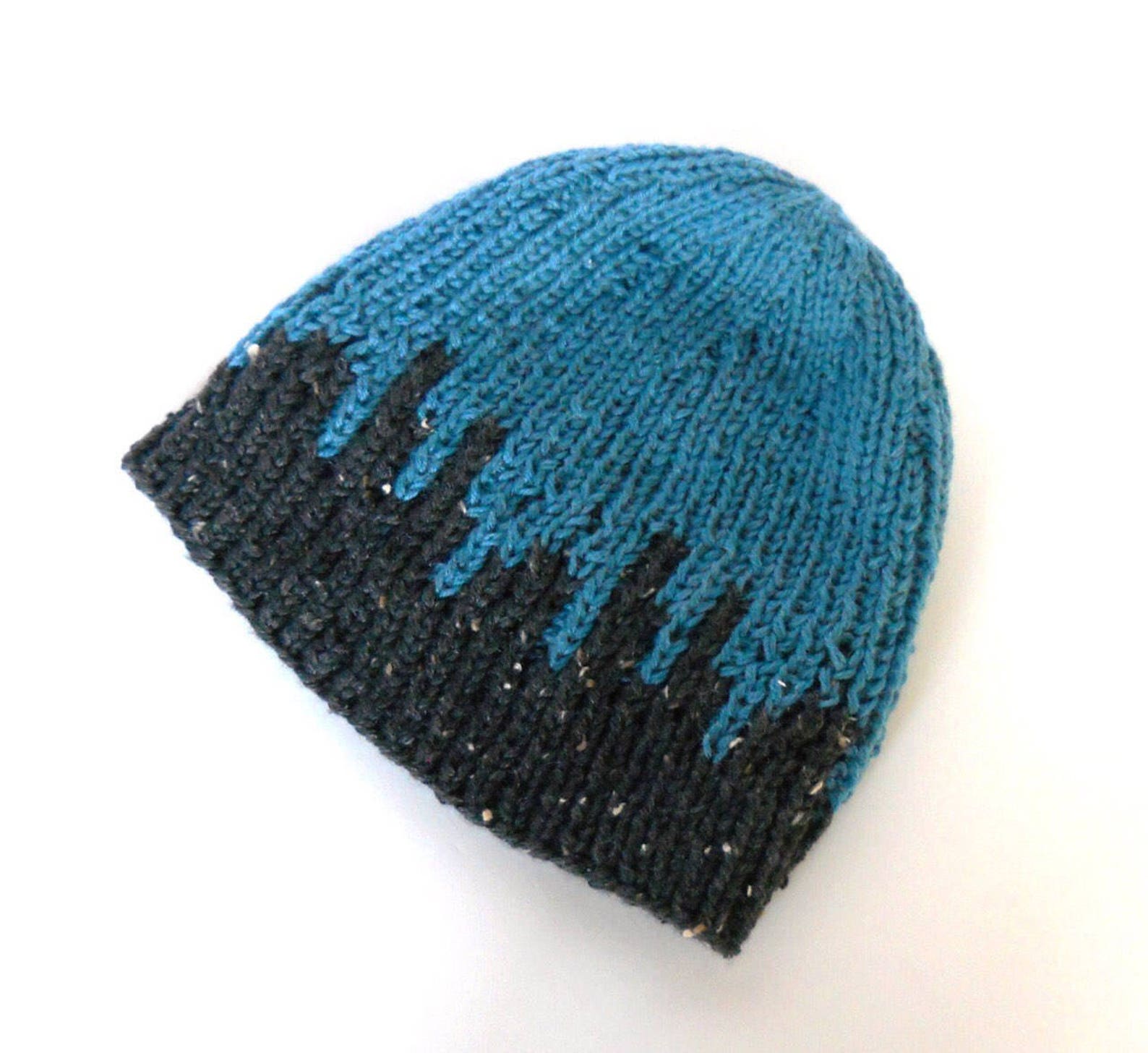 Handknit Urban Beanie in Black and Dark Blue Unisex Beanie Etsy