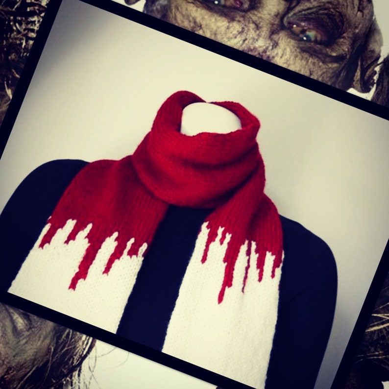 Instant Download Knitting Pattern, Zombie Apocalypse Scarf Pattern, Zombie Time, Knitting Pattern for Zombie or Vampire Victim Costume image 1