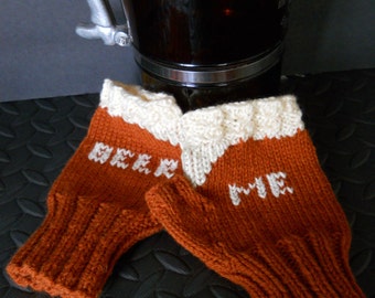 Beer Me Fingerless Gloves: Knit Beer Lover Gift