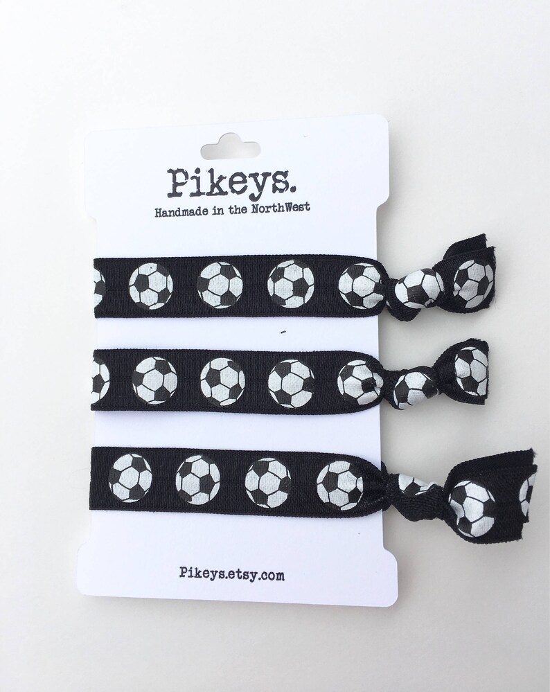 Soccer Hair Tie Set Black Red Green or Blue Elastic Hair Etsy