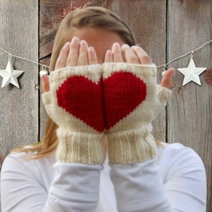 Heart in Hands Fingerless Gloves, Heart Gloves, Gifts for Lovers, Love You Gloves, Valentines Gifts for Women, Fingerless Mittens image 1