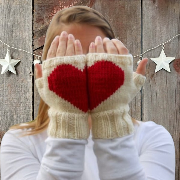 Heart in Hands Fingerless Gloves, Heart Gloves, Gifts for Lovers, Love You Gloves, Valentines Gifts for Women, Fingerless Mittens