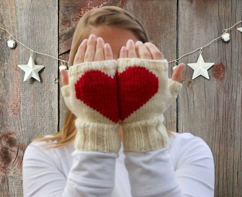 Heart in Hands Fingerless Gloves, Heart Gloves, Gifts for Lovers, Love You Gloves, Valentines Gifts for Women, Fingerless Mittens image 1