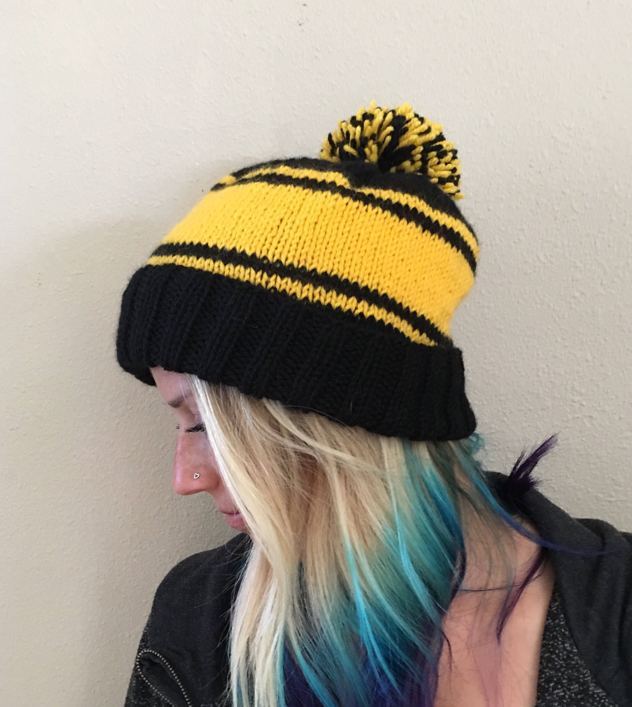 Striped Pom Pom Beanie in School and 