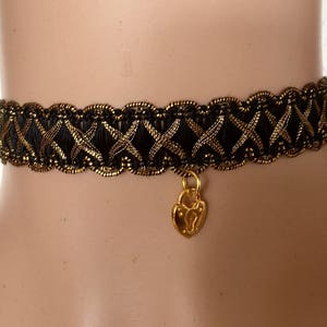 Gold and Black Ribbon Choker Necklace With Heart Lock Charm, Boho ...