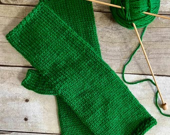 Hand Knit Fingerless Arm Warmers: Solid Color Long Mitts