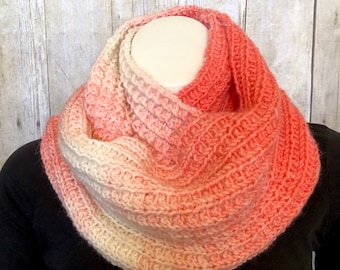 Hand Knit Ombre Infinity Scarf: Acrylic Wool Blend Winter Scarf