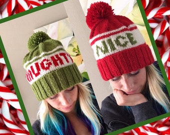 Set of Naughty and Nice Pom Pom Beanies 