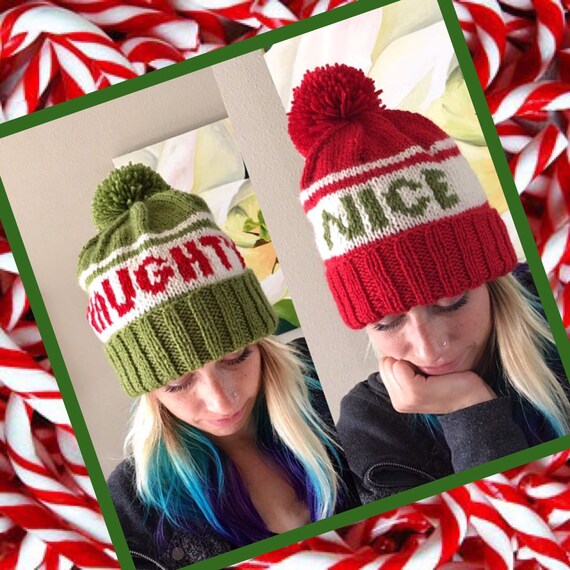 Set of Naughty and Nice Pom Pom Beanies 