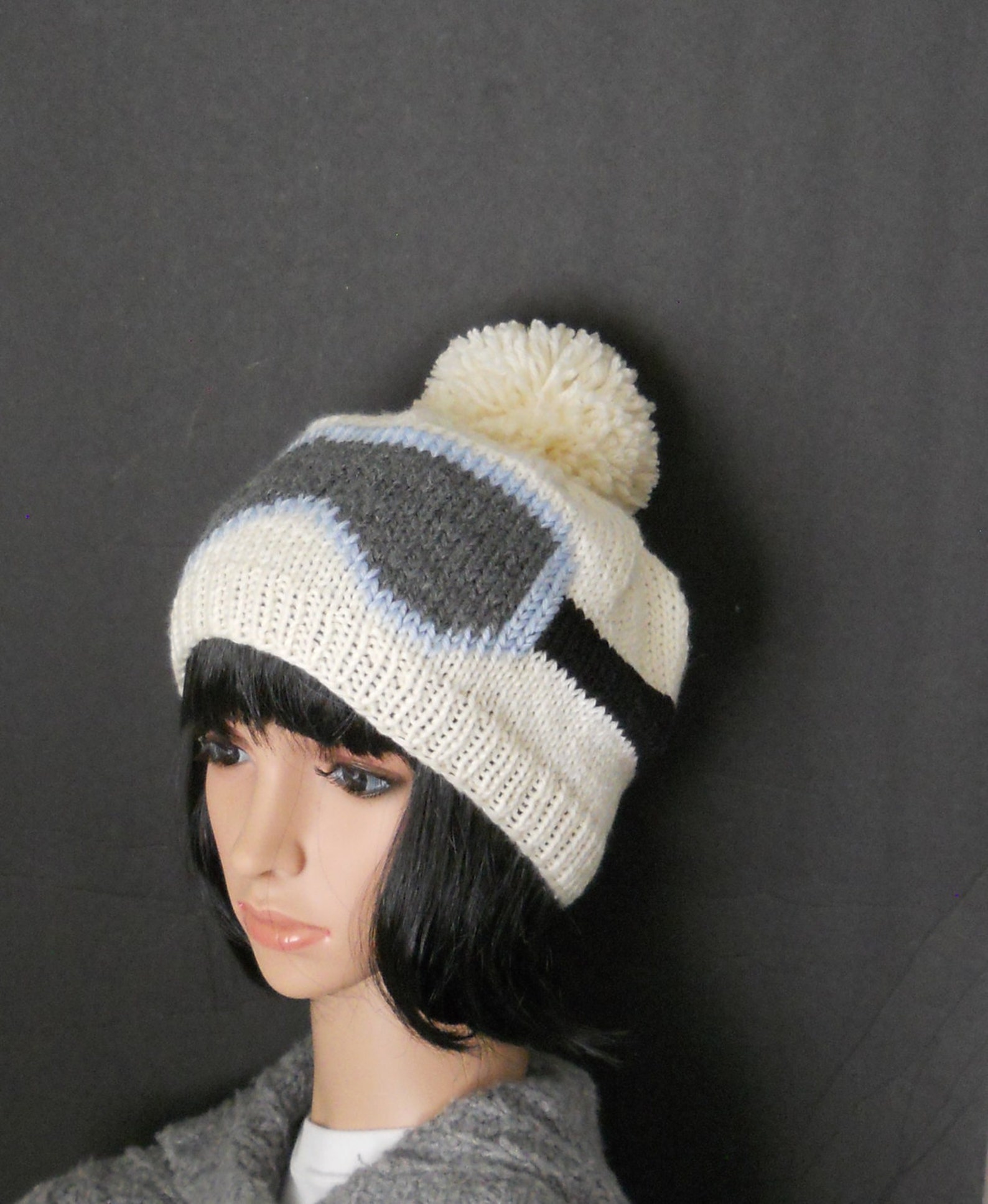 Snowboard Beanie With Ski Goggle Design Ivory Pom Pom Beanie - Etsy