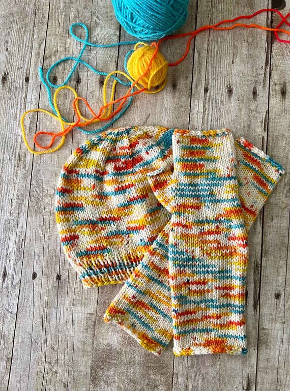 Multicolor Hand Knit Hat and Glove Gift Set, Hand Knit Hat  display picture 3