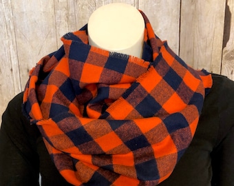 Buffalo Plaid Cotton Flannel Infinity Scarves with Fringe