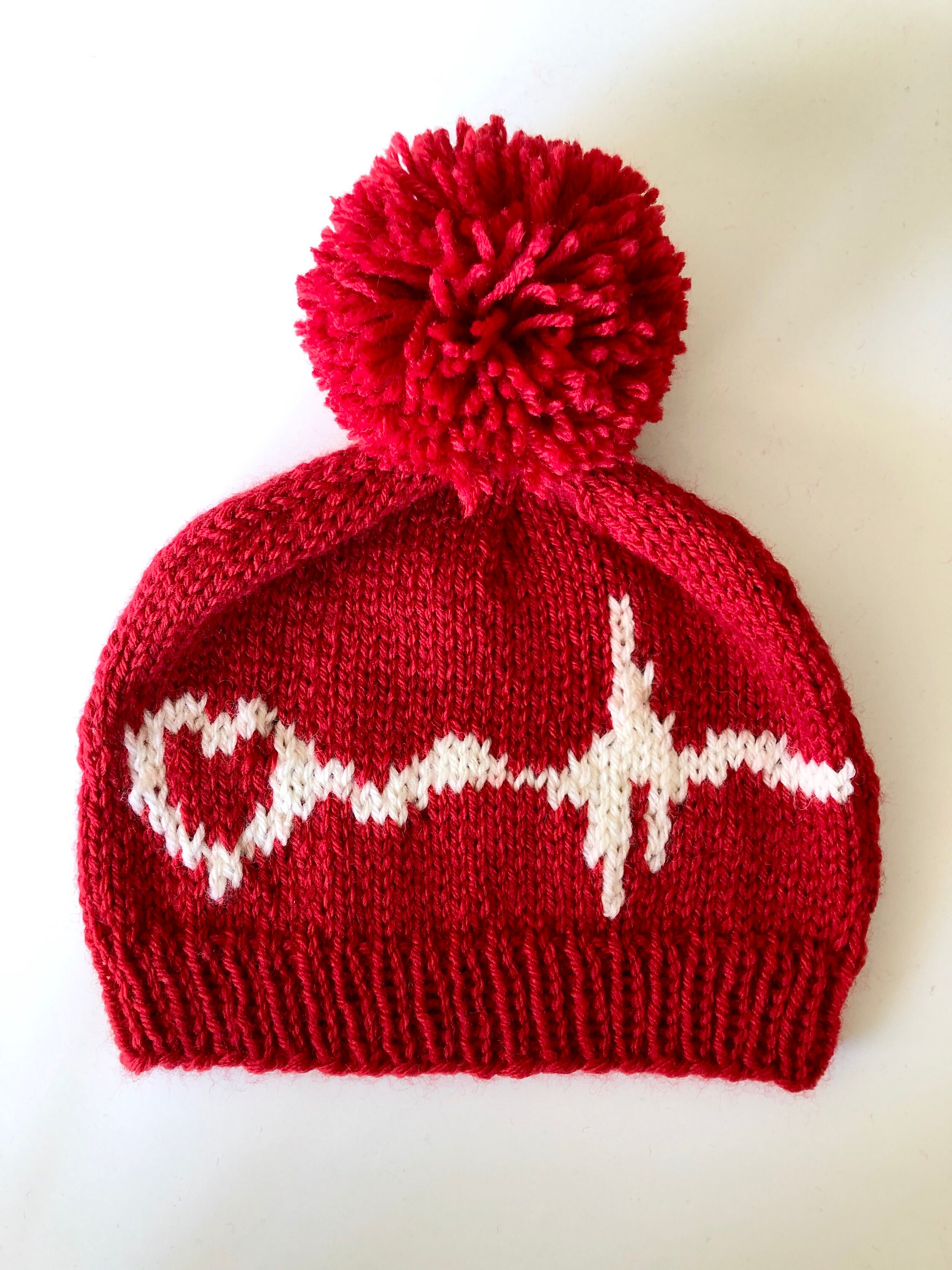Heartbeat Design Winter Hat Red Hand 