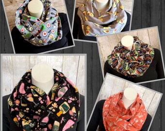 Wear What You Love Flannel Infinity Scarves, Beer, Sushi, Avocado, and Science Print Circle Scarves, Gifts for Foodies, Scientists