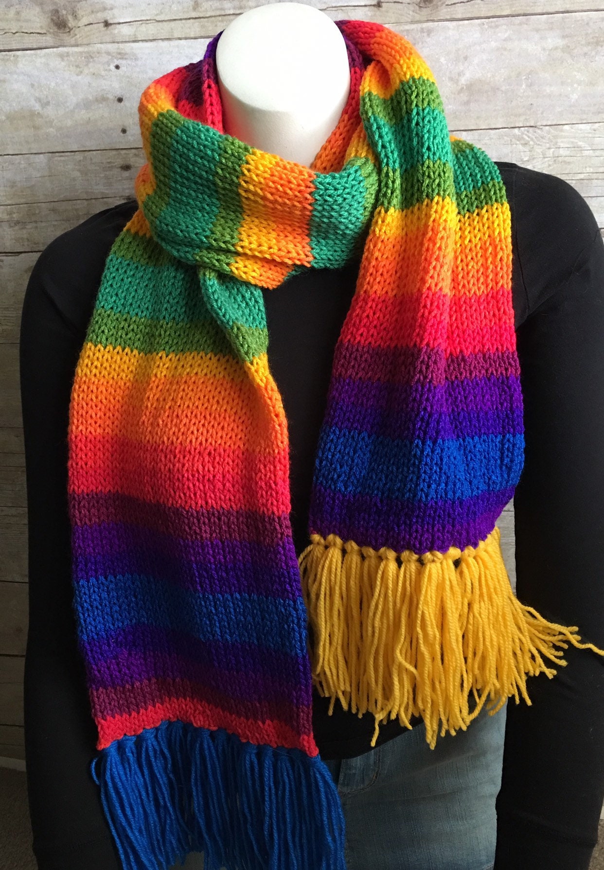Hand Knitted Vintage Rainbow Scarf Muffler - Etsy