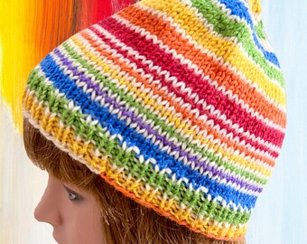 Bright Hand Knit Slouchy Beanies, Soft knit Hat for Indoor or Outdoor Wear, Mens Slouchy Hat, Unisex Beanie, Womens Casual Knit Hat