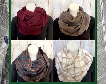 Suiting Plaids, Fringed Flannel Infinity Scarf, Herringbone Plaid Scarves, Plaid Circle Scarves, Menswear Plaids