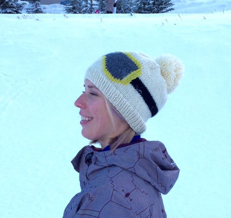 Snowboard Beanie With Ski Goggle Design Ivory Pom Pom Beanie Etsy