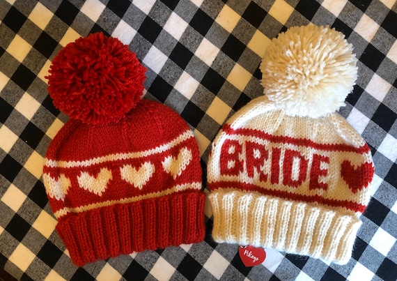 7 Beanies Bridal Set Bride and Friends Beanie Set, Hand Knit Hats for  main image 3