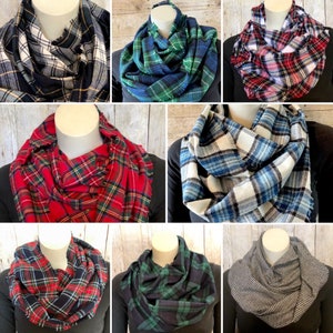 Tartan Plaid Flannel Infinity Scarf, Fringed Flannel Circle Scarf,  Lightweight Tartans like BlackWatch, Royal Stewart, Gordon