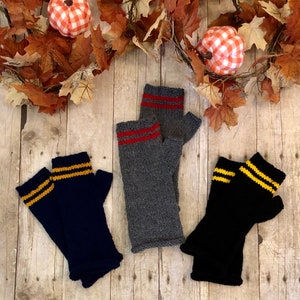 Long Striped Fingerless Armwarmers, Hand Knit Fingerless Gloves in Sport and Team Colors, Long Fingerless Mitts, Long Hand Warmers
