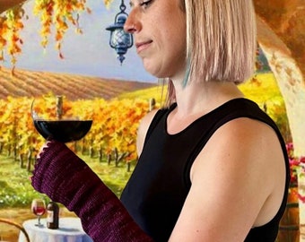 Hand Knit Fingerless Arm Warmers: Jewel Toned Wool Mitts