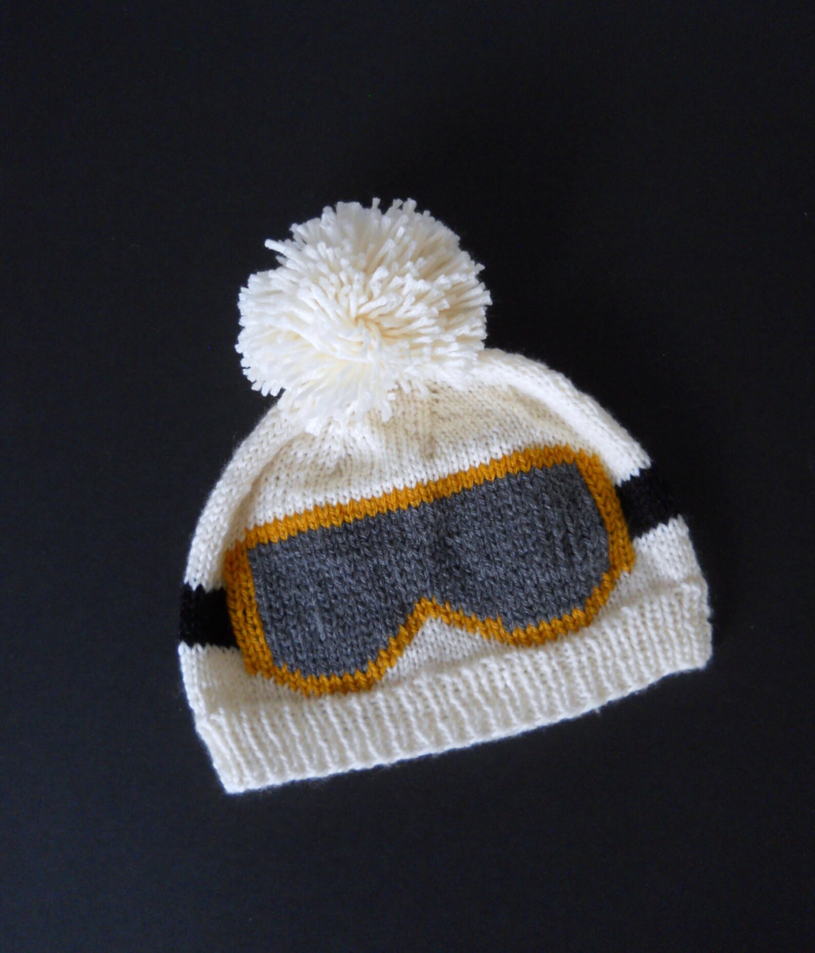 Snowboard Beanie with Ski Goggle Design Ivory Pom Pom Beanie Etsy