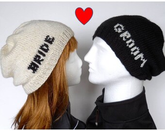 Bride and Groom Beanie Set, Slouchy Beanies for Wedding Photos Props and Honeymoon Wear, Wedding Beanies for Ski, Snowboard, Hipster Wedding