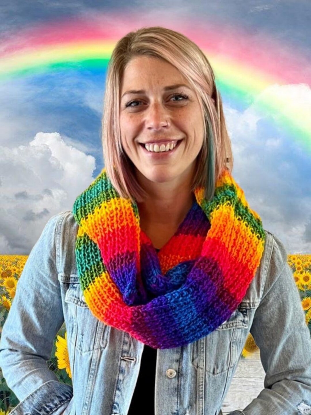 Hand Knitted Vintage Rainbow Scarf Muffler - Etsy