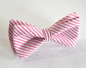bow tie for boys fuchsia/ baby bow tie/ring bearer bow tie/fuchsia and white stripes/seersucker/boys bowties/clip on bow ties for boys
