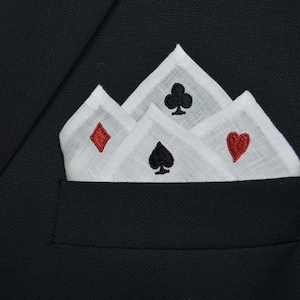 Linen Pocket Square: Deck of Cards Print - Casino Style
