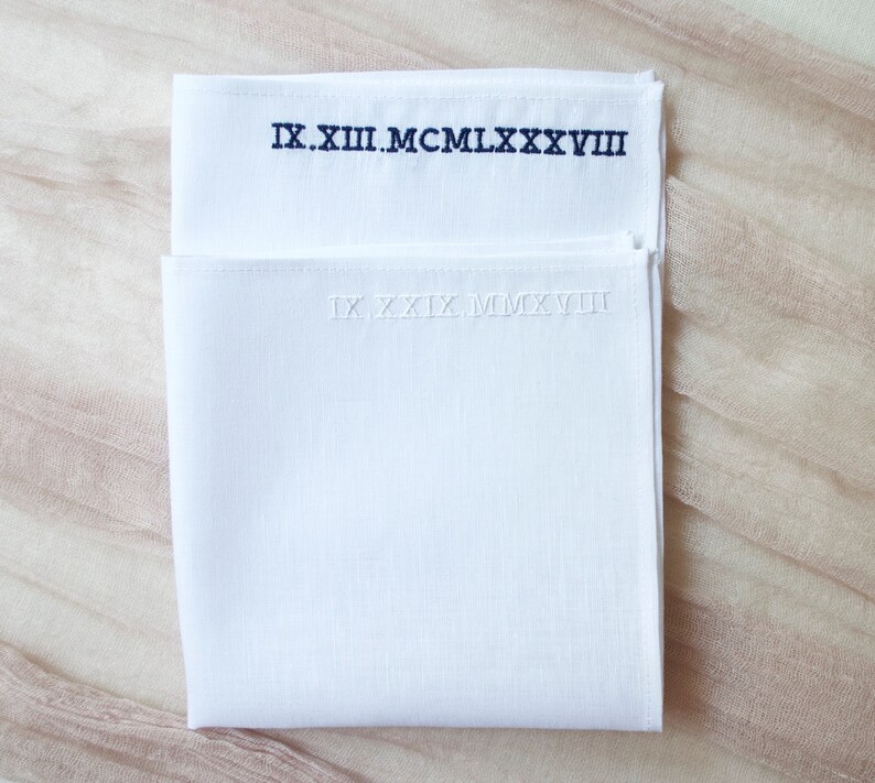 Pocket squares/Monogrammed/Roman numerals/embroidery/Gift for Etsy