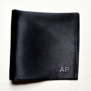 Pocket squares Black satin/silk/pocket square with monogram/pocket square/accessories for man/gifts for groomsman/wedding favors/embroidery