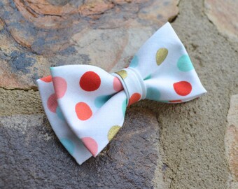 bow ties for boys, baby bow ties, clip on bow ties for boys, wedding bow tie,coral and mint bow tie,polka dots,cotton,bows,clip on,strap