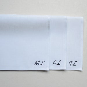 Personalized White Linen Pocket Square: Embroidered Monogram