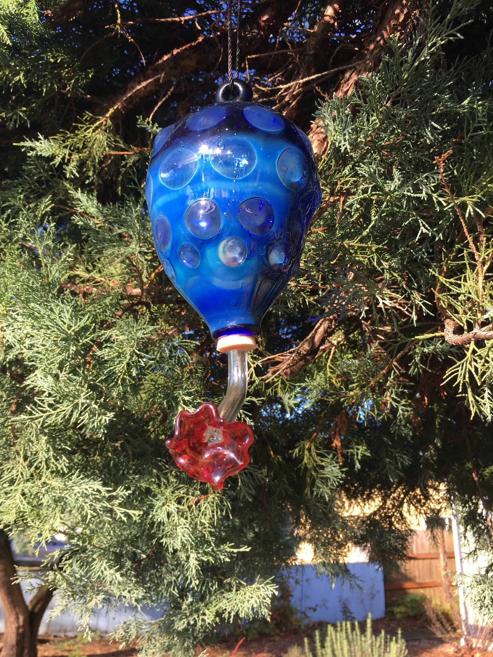 Blue Glass Hummingbird Feeder Etsy