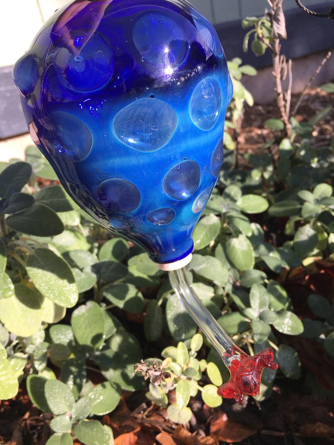 Blue Glass Hummingbird Feeder Etsy