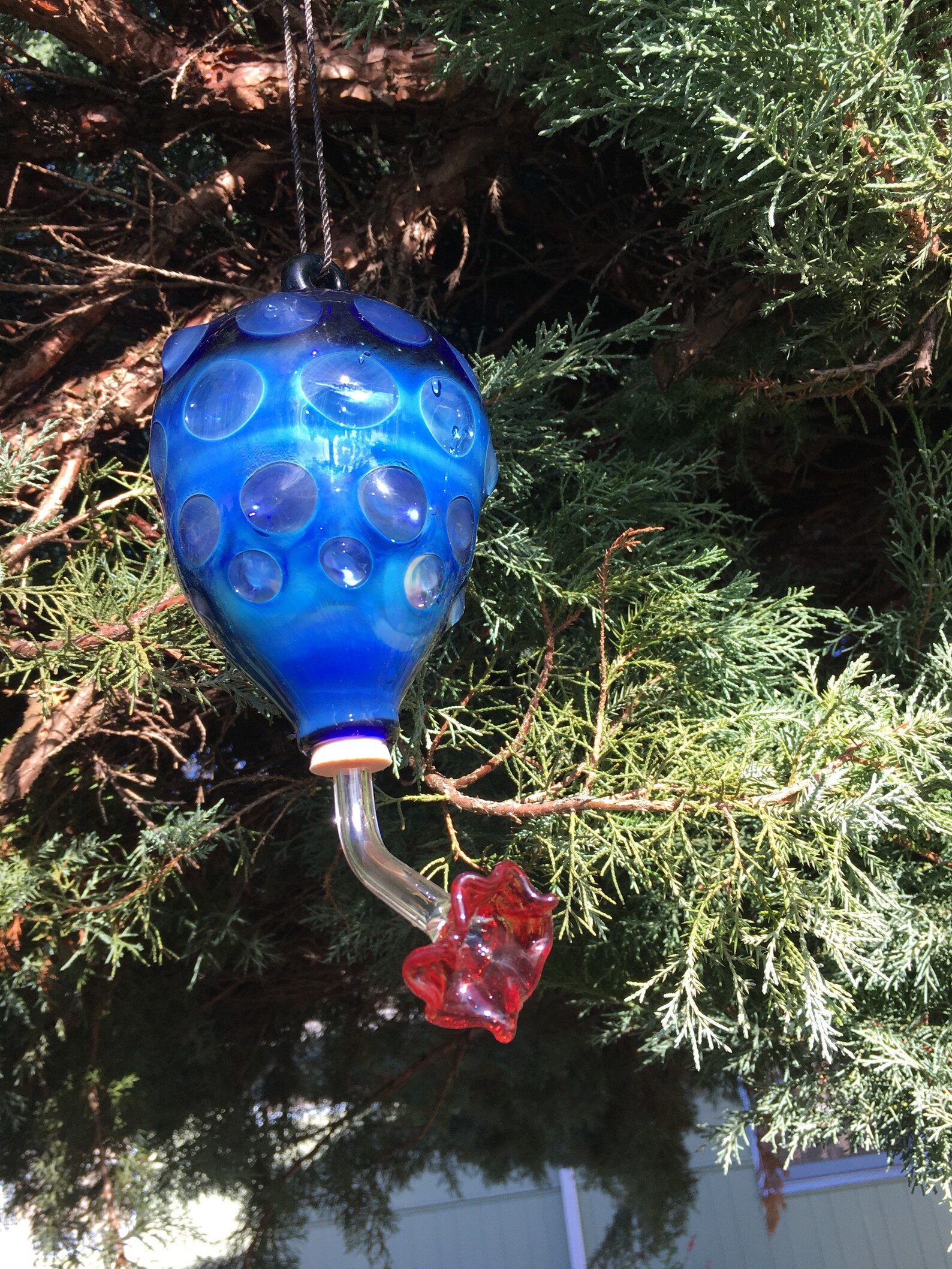 Blue Glass Hummingbird Feeder Etsy