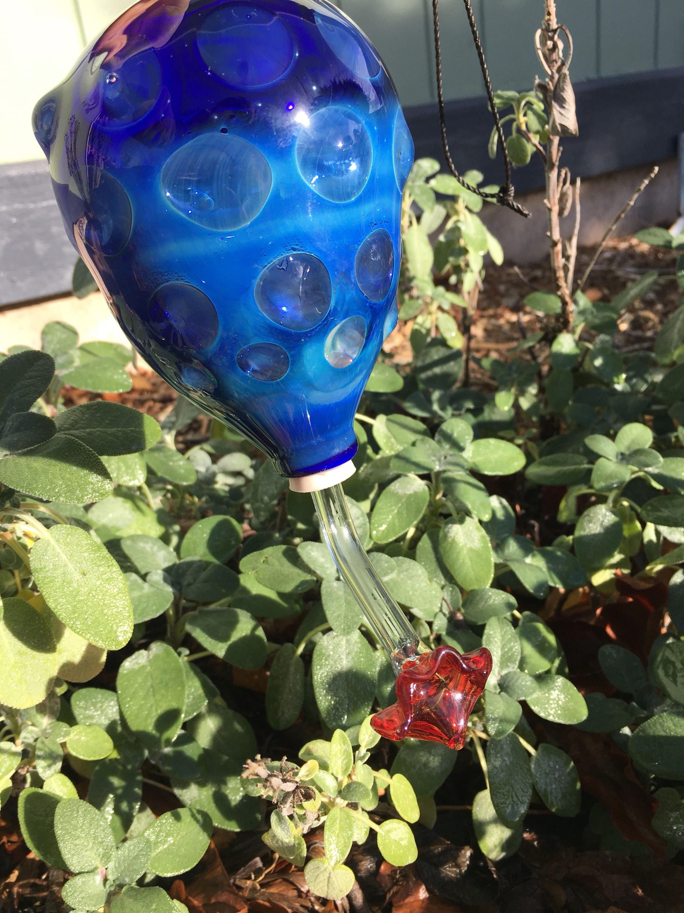 Blue Glass Hummingbird Feeder Etsy