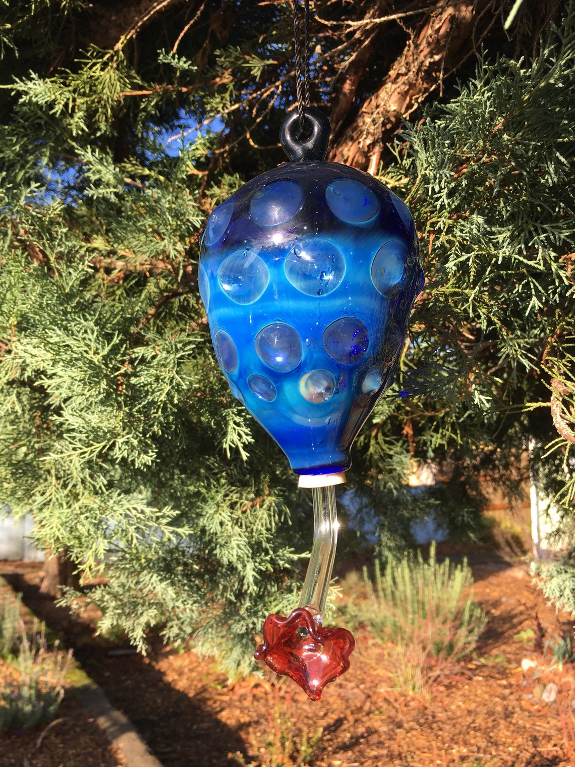 Blue Glass Hummingbird Feeder Etsy