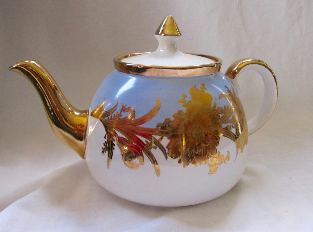 Vintage Gibson Teapot Blue. White Gold Etsy