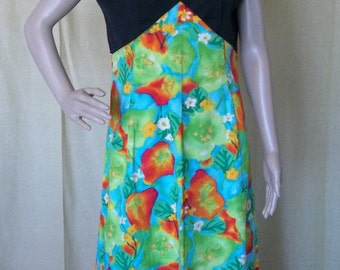 RETRO 1970s Bold BRIGHT Print Maxi Dress Hand Made CUTE Large Size