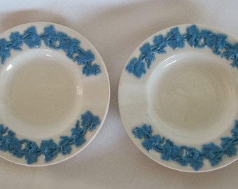 Set of TWO Wedgwood Ashtrays Trinket Dish Blue On Cream UNUSED